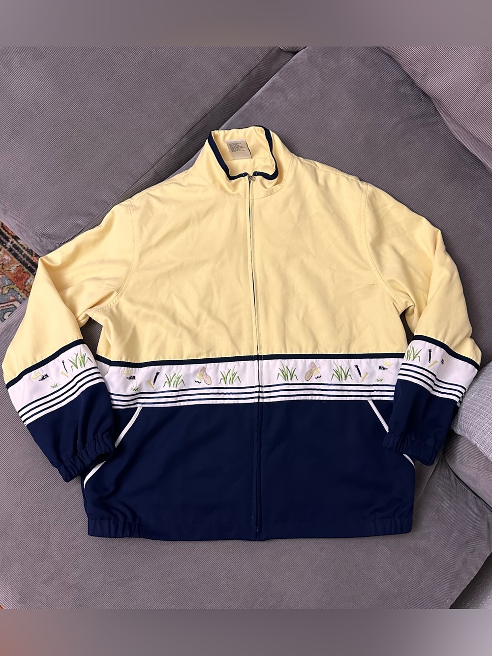 Allison Daley Vintage Golf Windbreaker Jacket Yellow Navy Embroidered Sz 14 XL